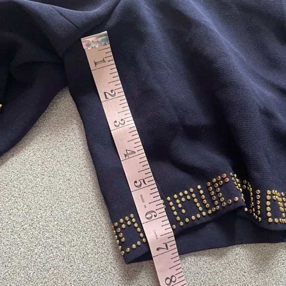 Rober Navy Blue High Waisted Dress Shorts With Gold Beaded Hem - Picture 10 of 10